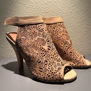 Jeffrey Campbell Tan Laser-Cut Peep-Toe High Heels